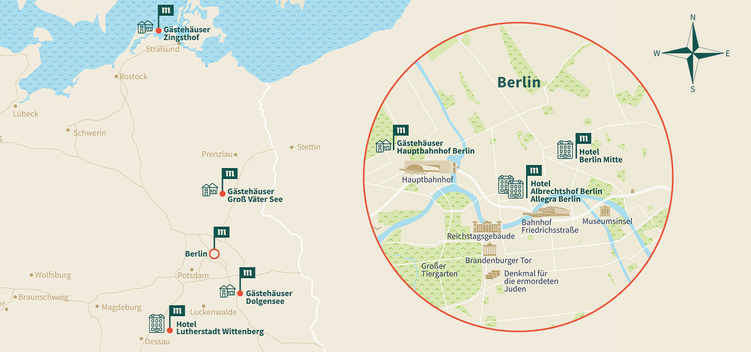Standorte martas Hotels und Gästehäuser der Berliner Stadtmission